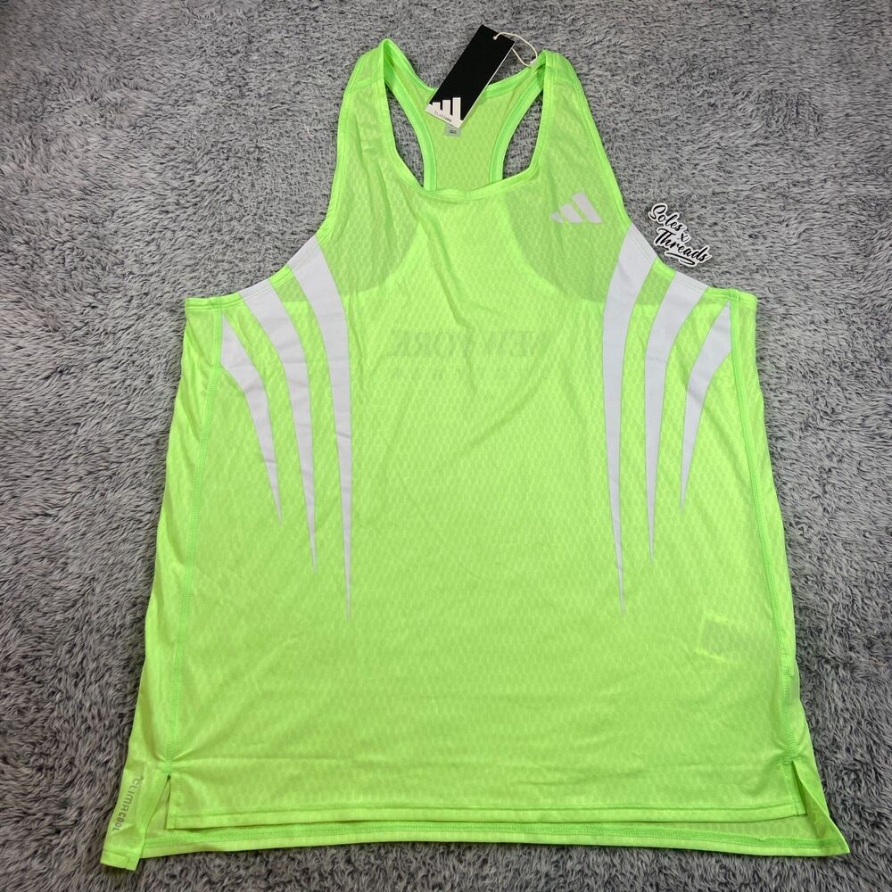 Adidas Adizero NYC Running Singlet Size Large Men Lime Green JY6999